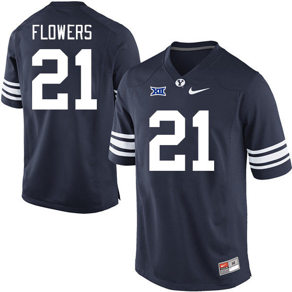 BYU Cougars #21 Dylan Flowers Big 12 Conference College Football Jerseys Stitched Sale-Navy